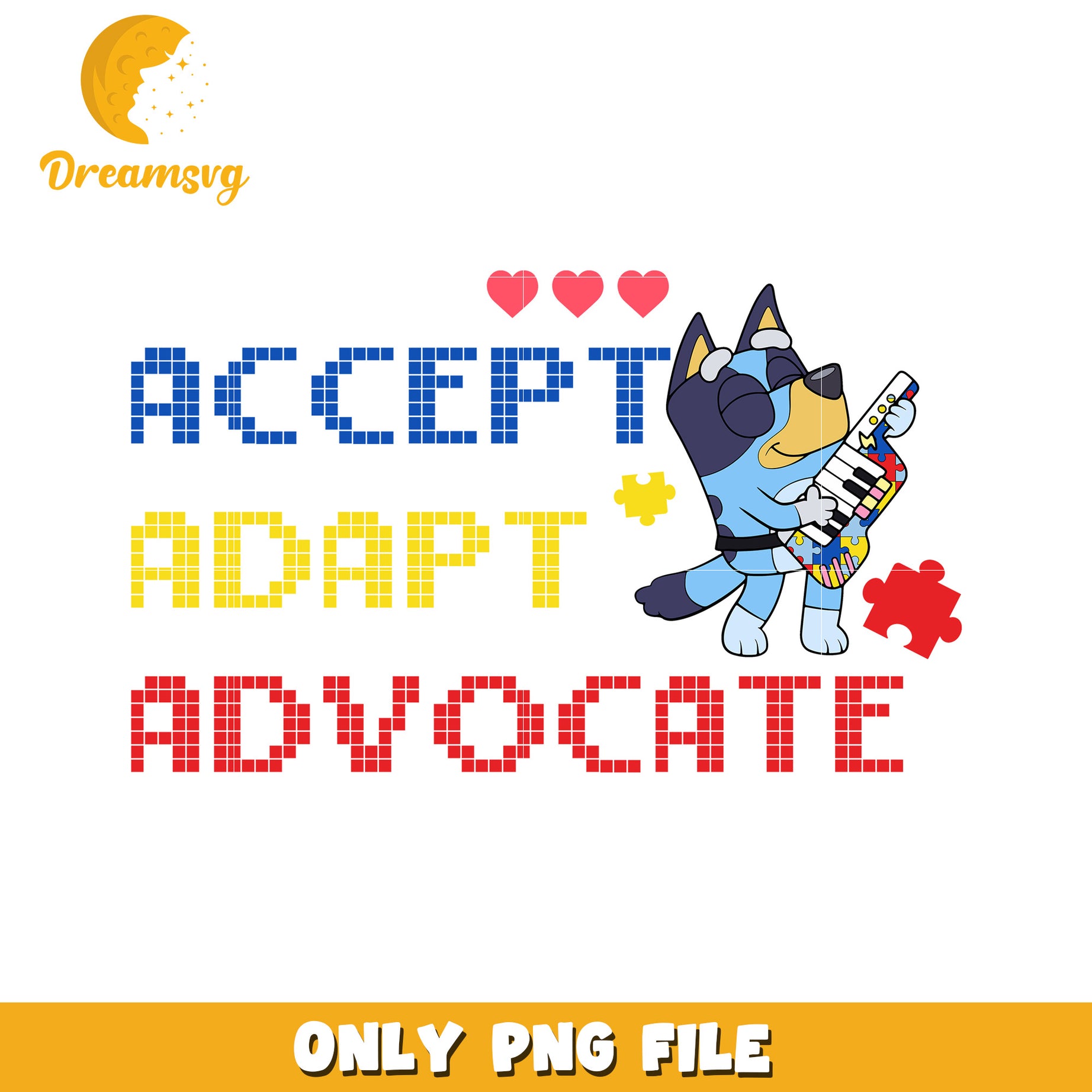 Accept adapt advocate png, bluey cartoon png, autism awareness png