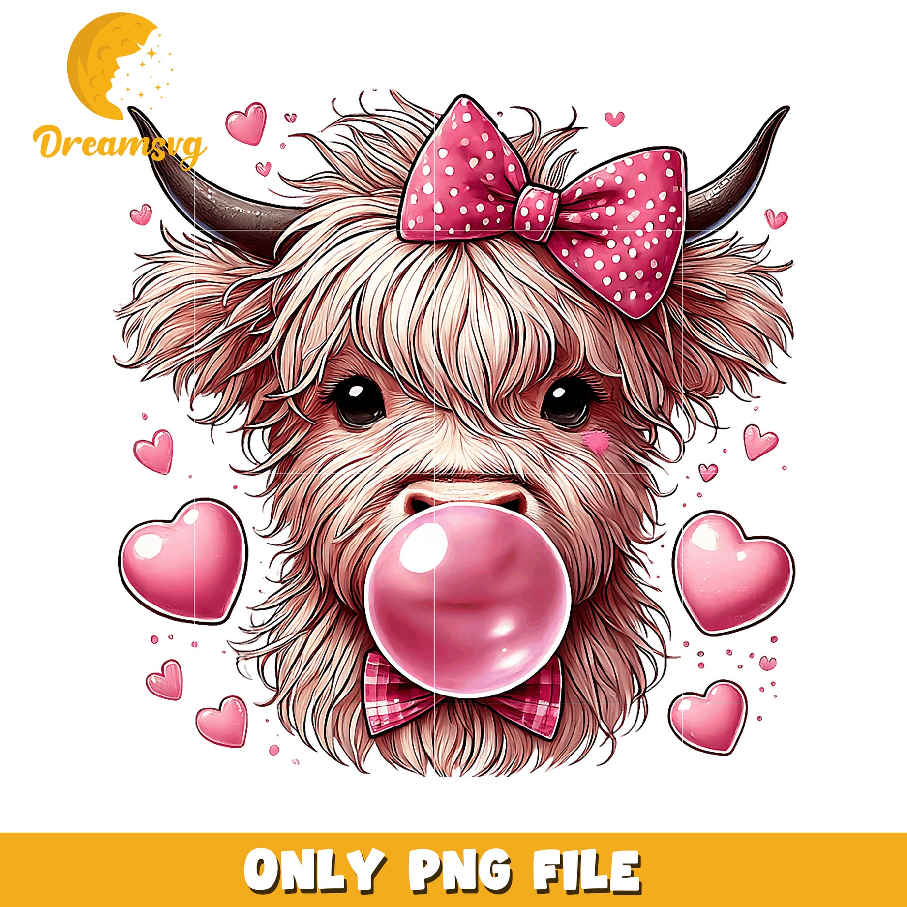 Adorable Highland Cow PNG Blowing Bubblegum