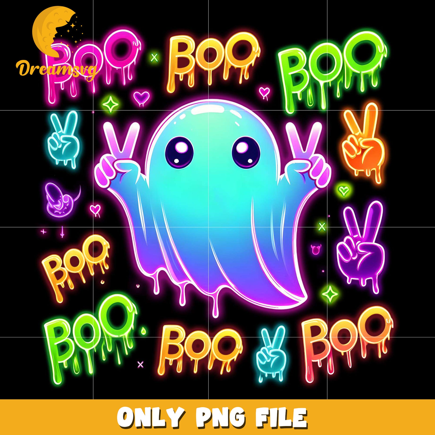 Adorable boo ghoul neon png, spooky season​ png, halloween pumpkin png