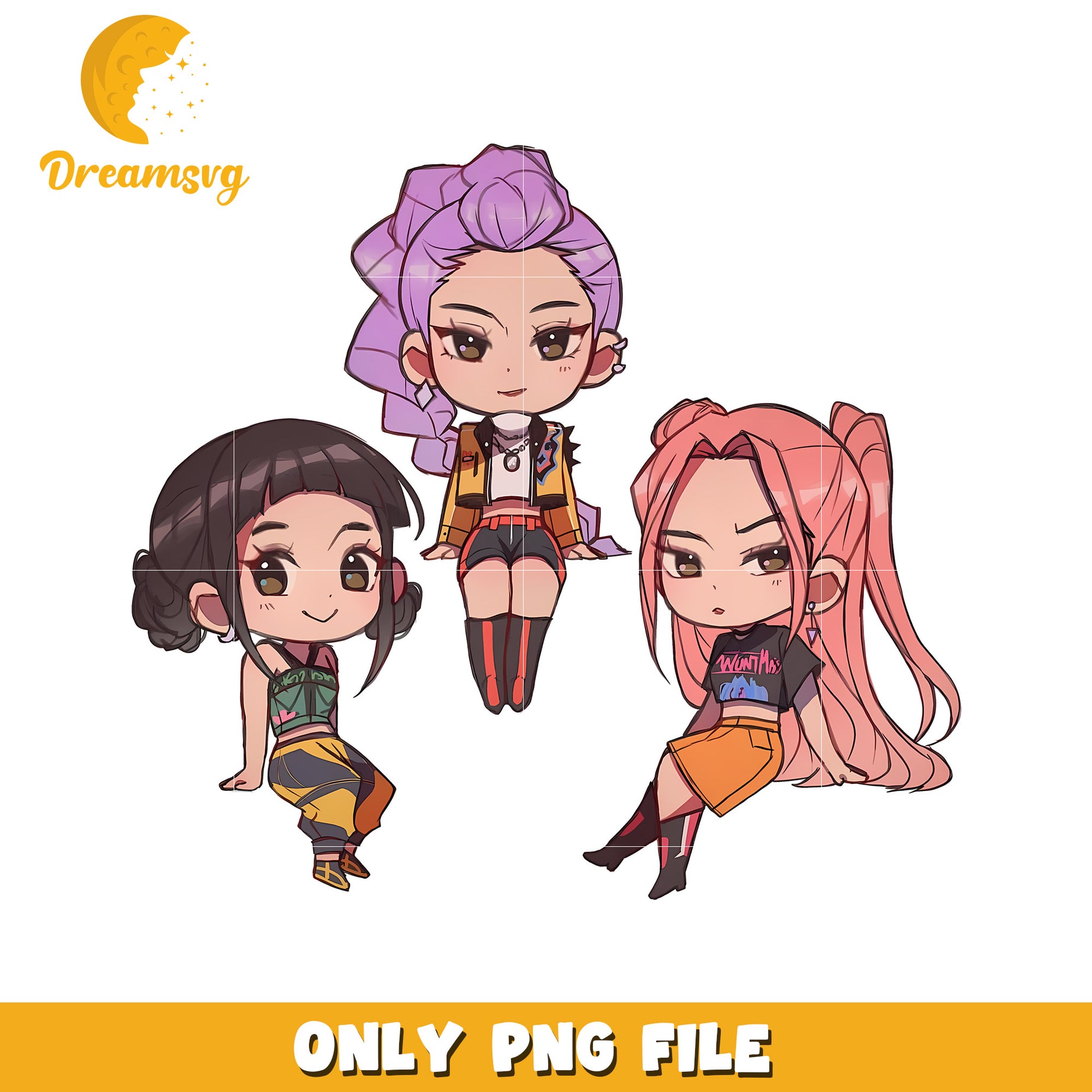 Adorable huntrix girls png, korean cartoons png, kpop band design png