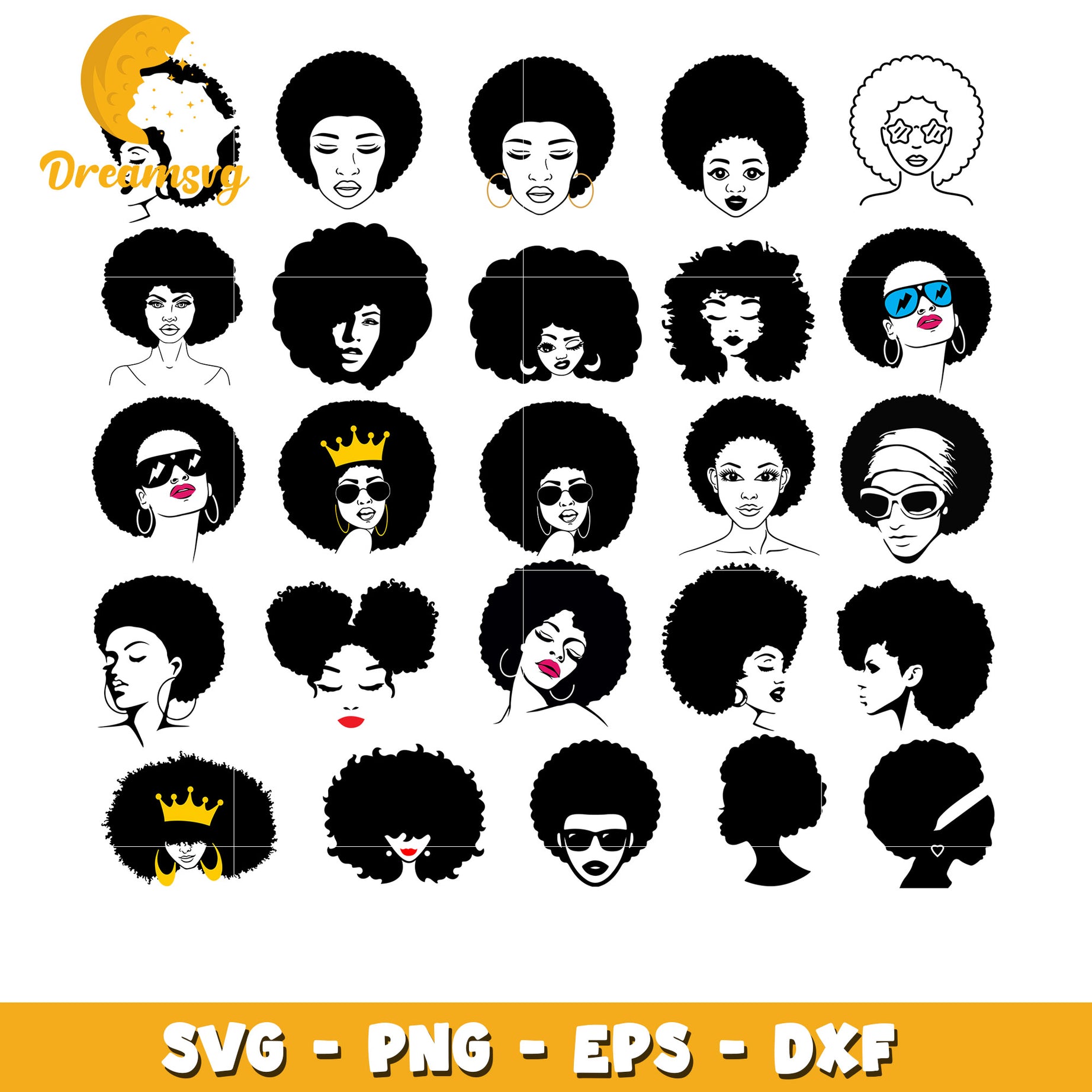 Afro Woman Hair Silhouette bundle svg, Afro girl svg