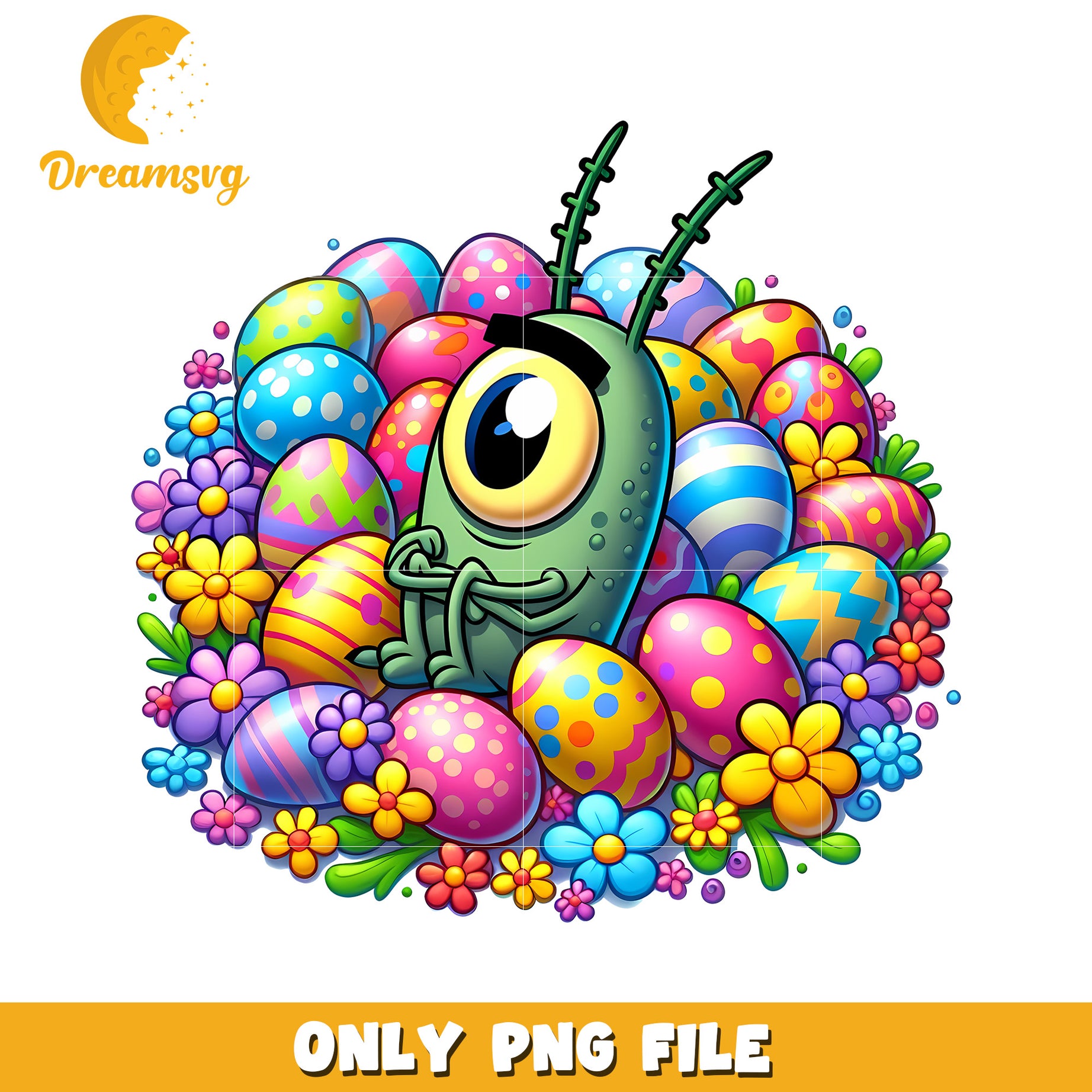 Alien and easter eggs png, easter eggs png, cartoon png