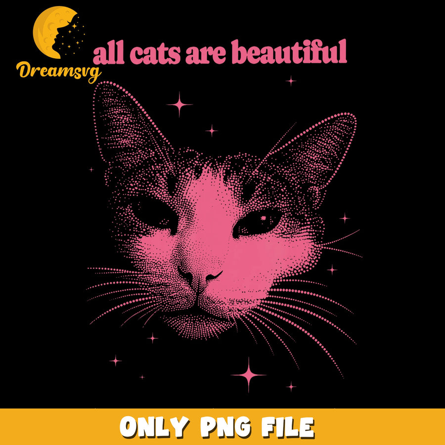 All Cats Are Beautiful Pink Cat PNG, Retro Dotwork, Cat Lover PNG