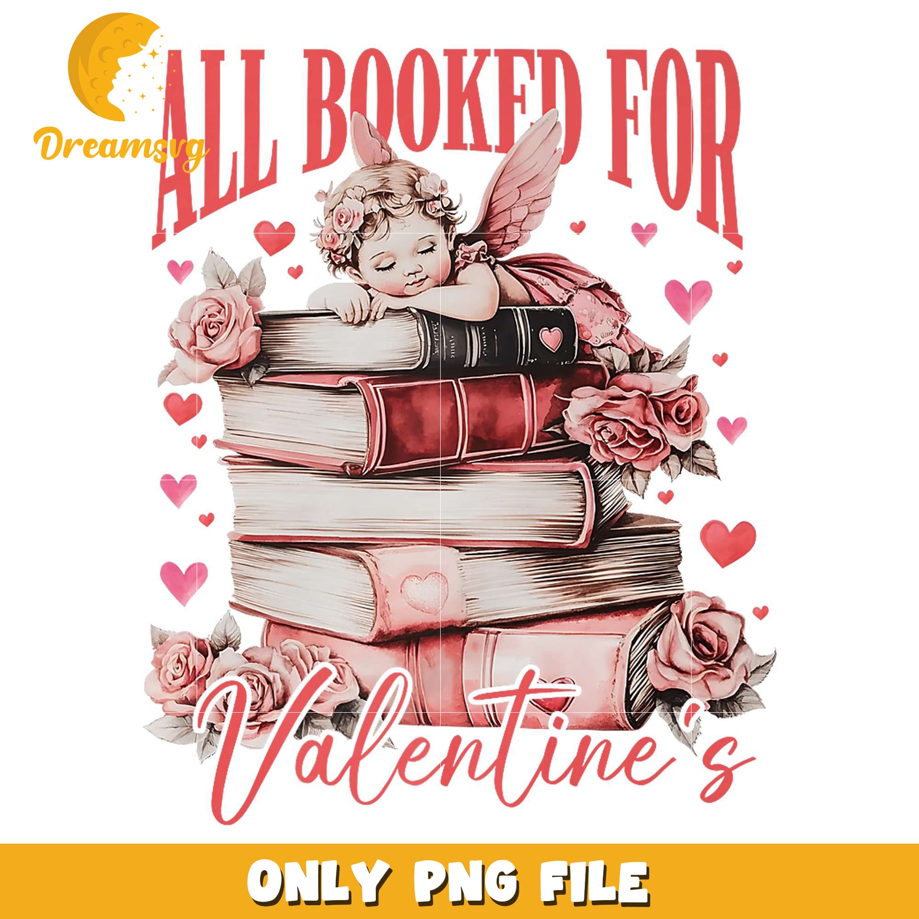 All booked for valentines png, cupid book lover png, book png