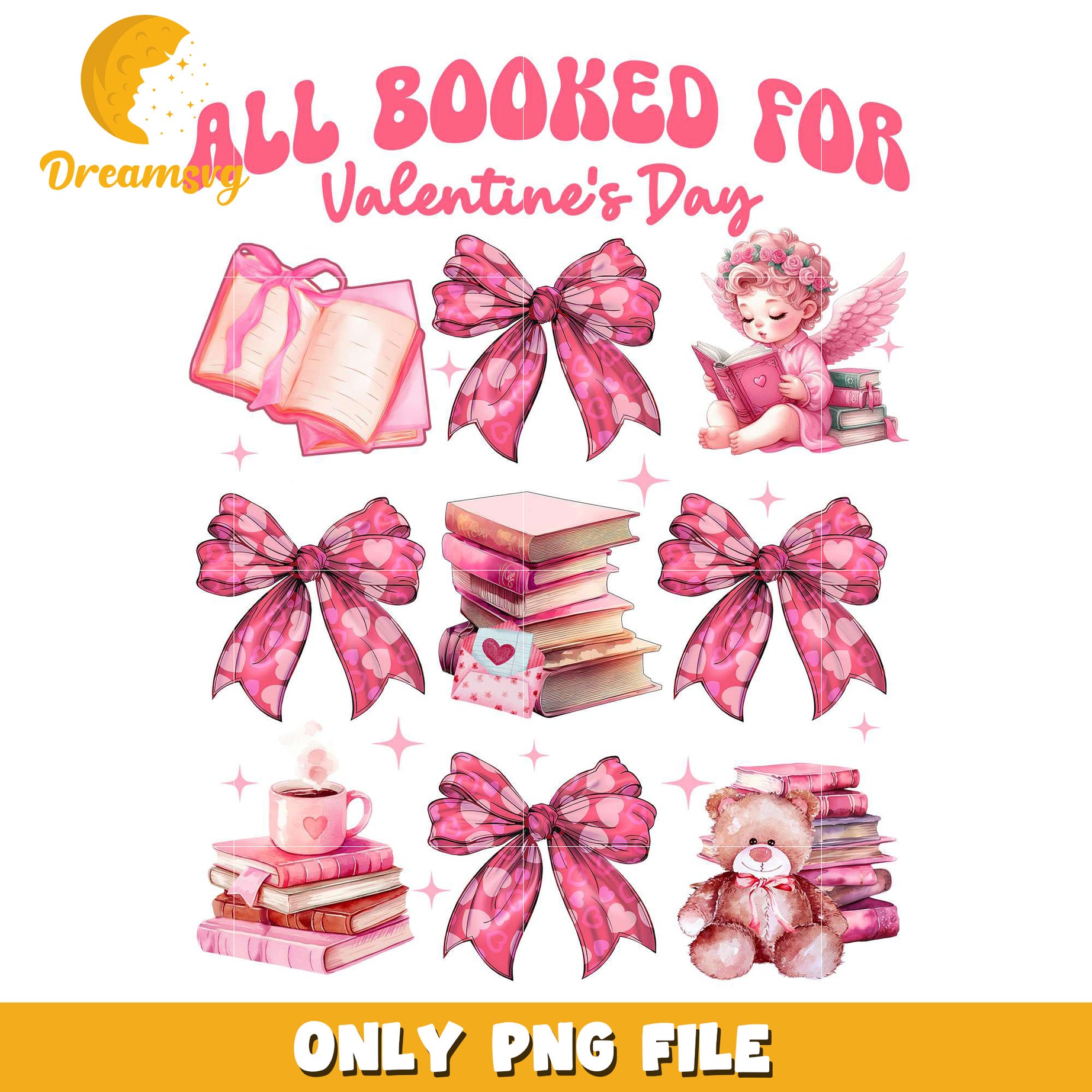 All book for valentine's day png, cupid and book png, valentine png