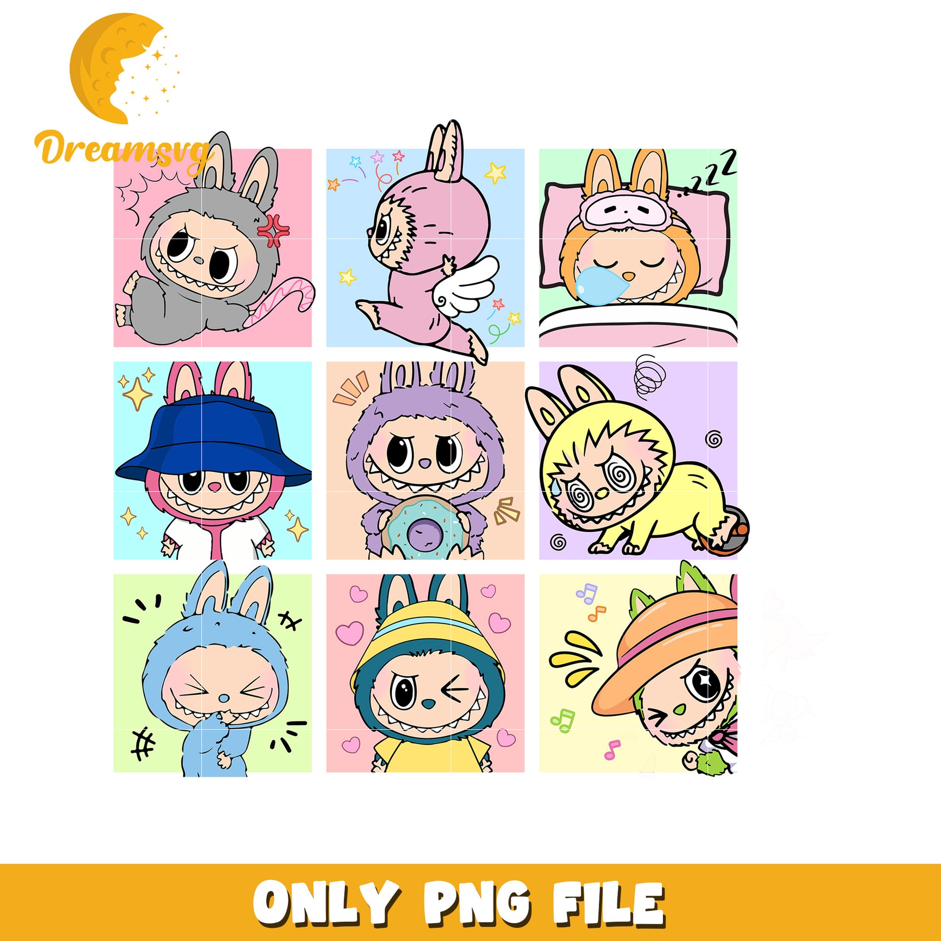 All characters of labubu cartoon png, popmart usa png, labubu keychain​ png