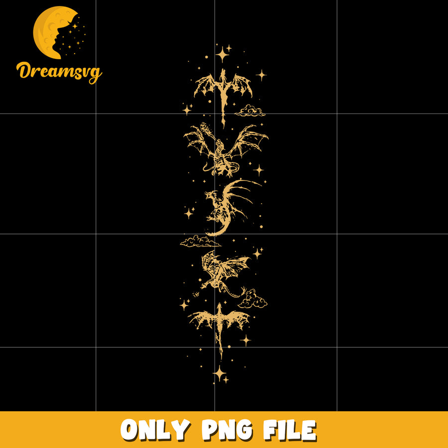 All dragons in fourth wing yellow design png, fourth wing dragons png, dragon riders png