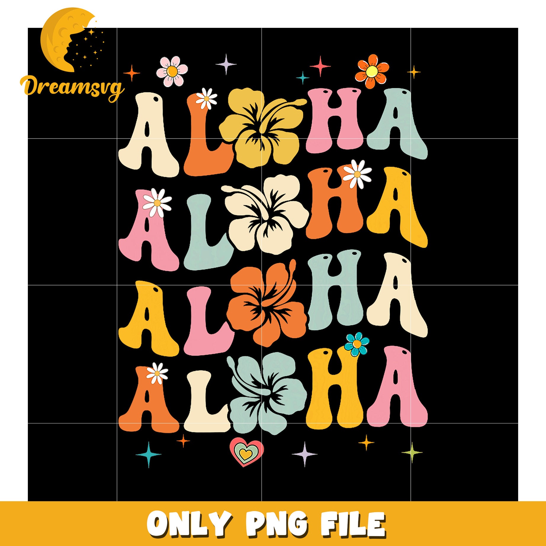 Aloha PNG Retro Floral Design, Hippie Vibe