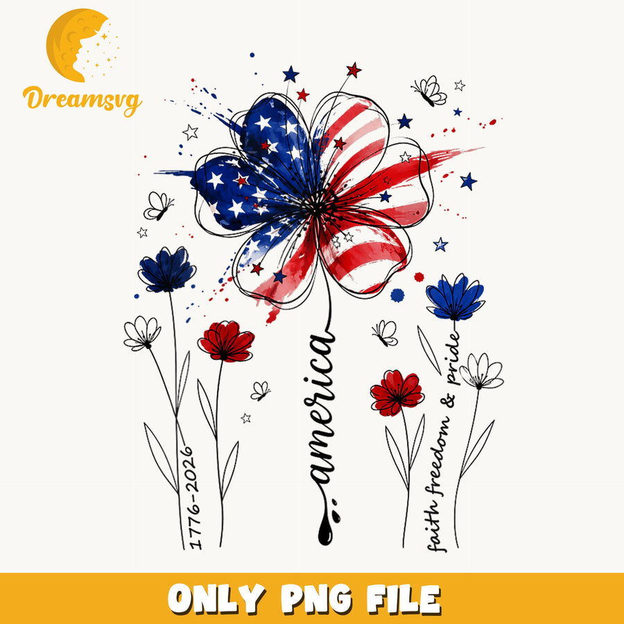 America Wildflower Flag PNG, 4th Of July Patriotic Design, USA PNG