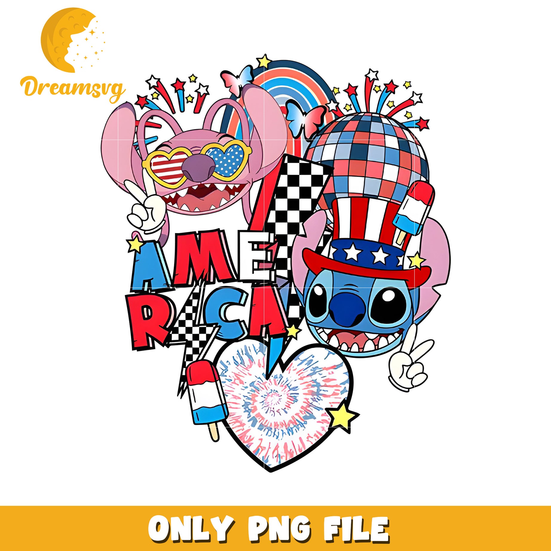 America cute angel and stitch design png, lilo and stitch angel png