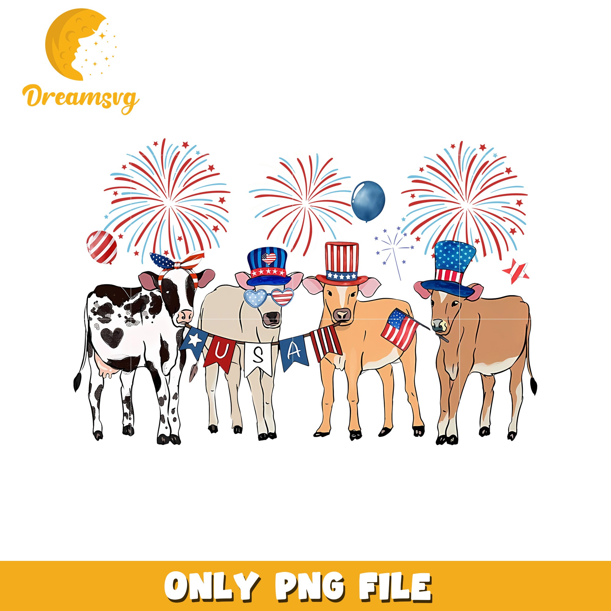American cow png, red white blue png, farm animal png