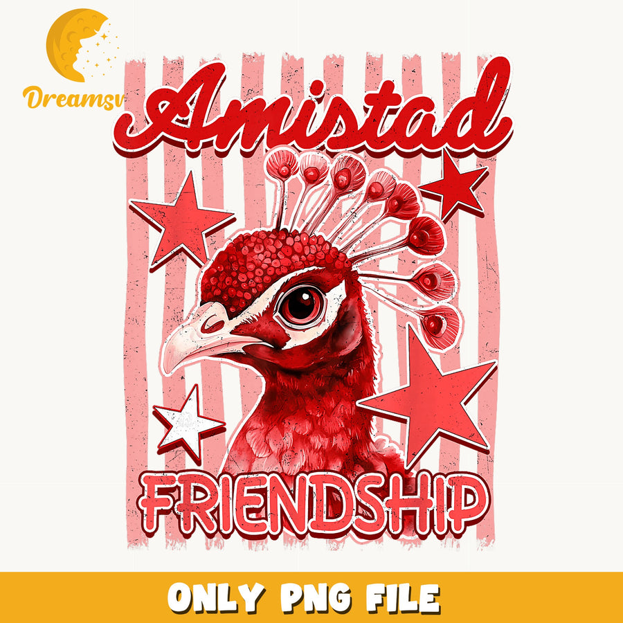 Amistad Friendship Peacock PNG, Red Striped Stars Design, Valentine
