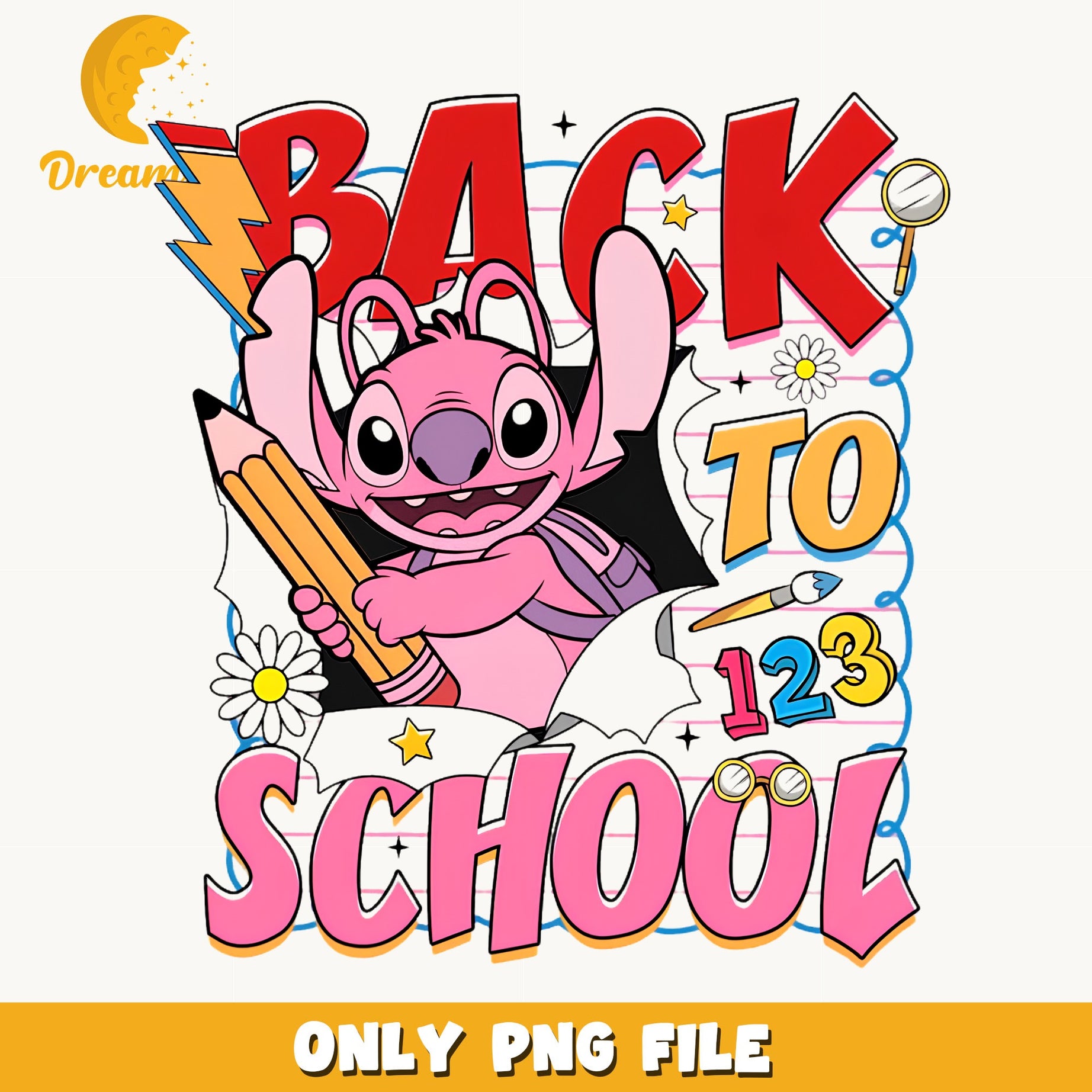 Angel Stitch Back To School PNG, Disney Stitch PNG, School PNG