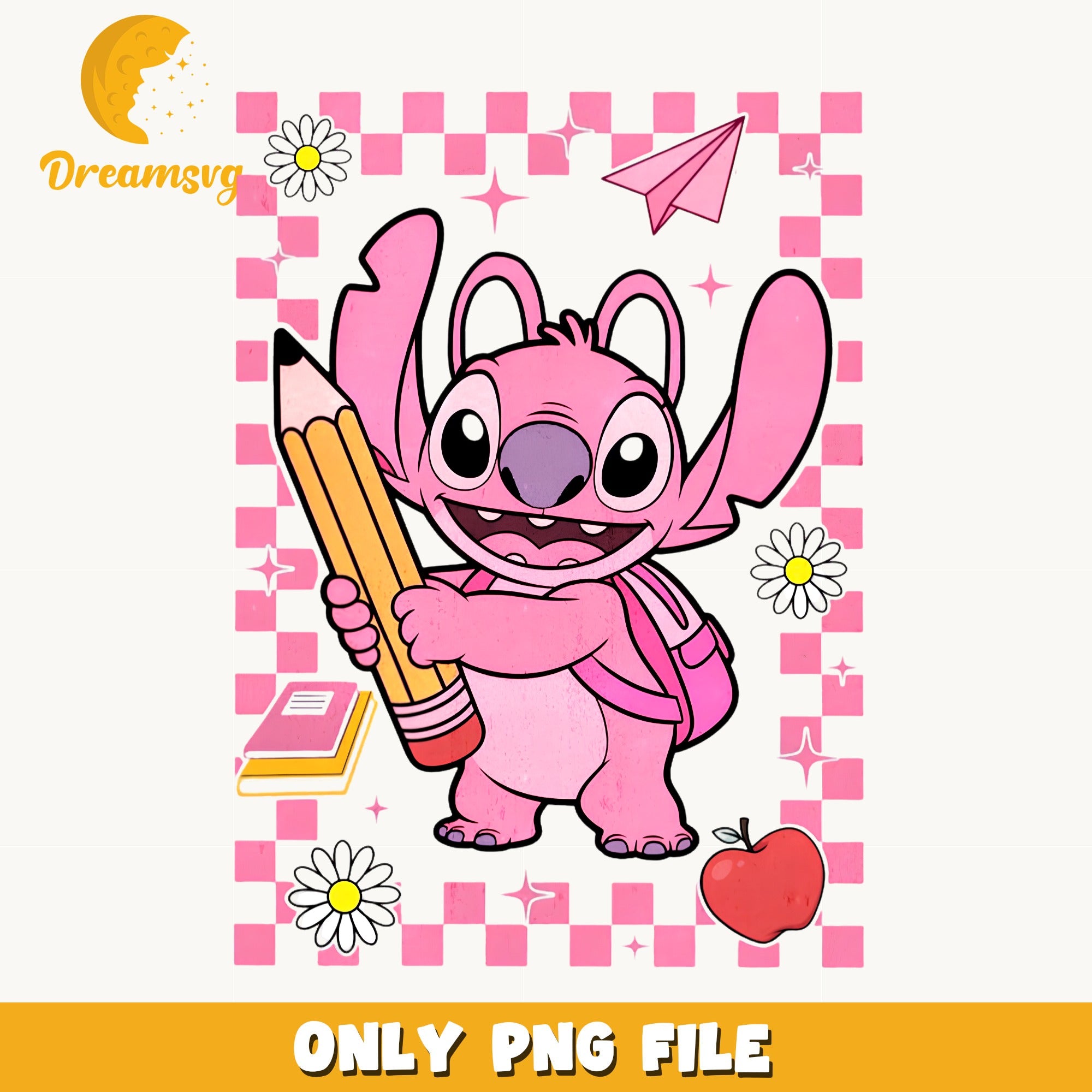 Angel Stitch Back To School PNG, Pink Stitch PNG, Disney PNG