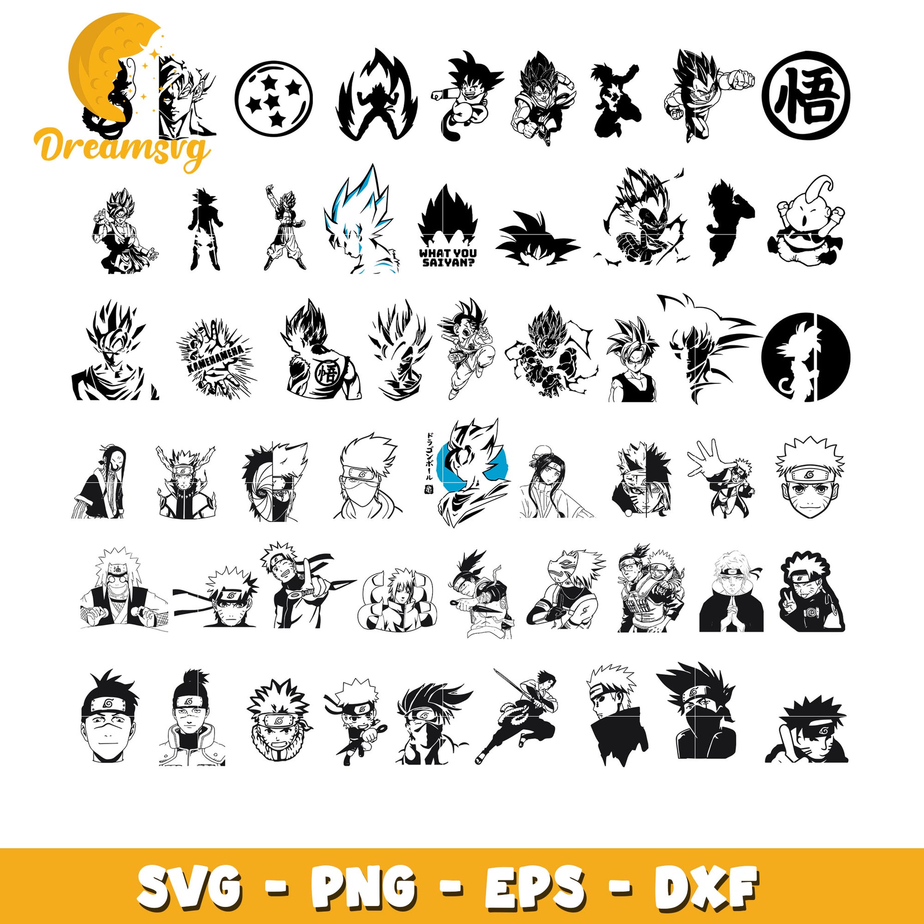 Anime naruto characters black white bundle svg, naruto anime svg