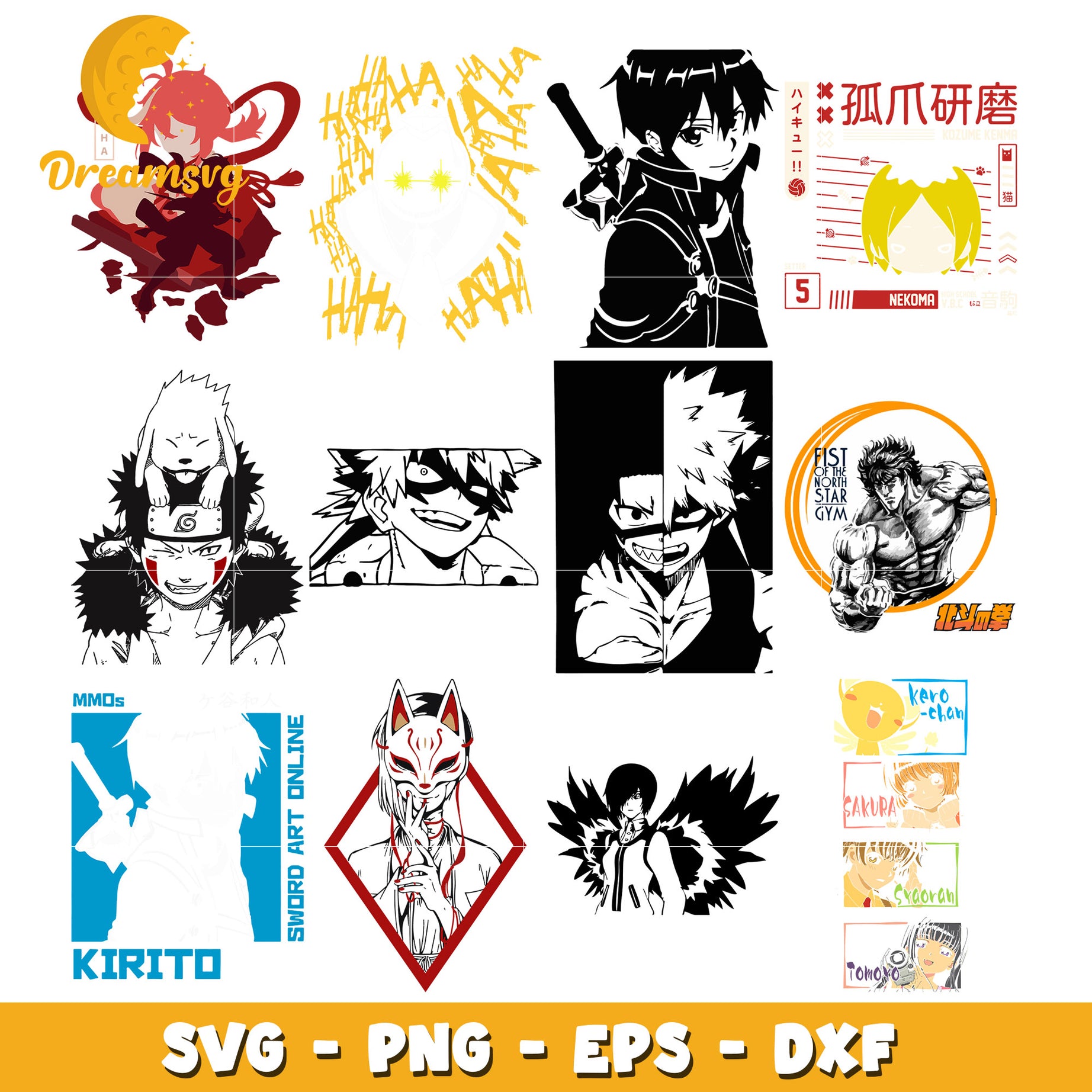 Sword art online kirito black white bundle svg, anime characters​ svg