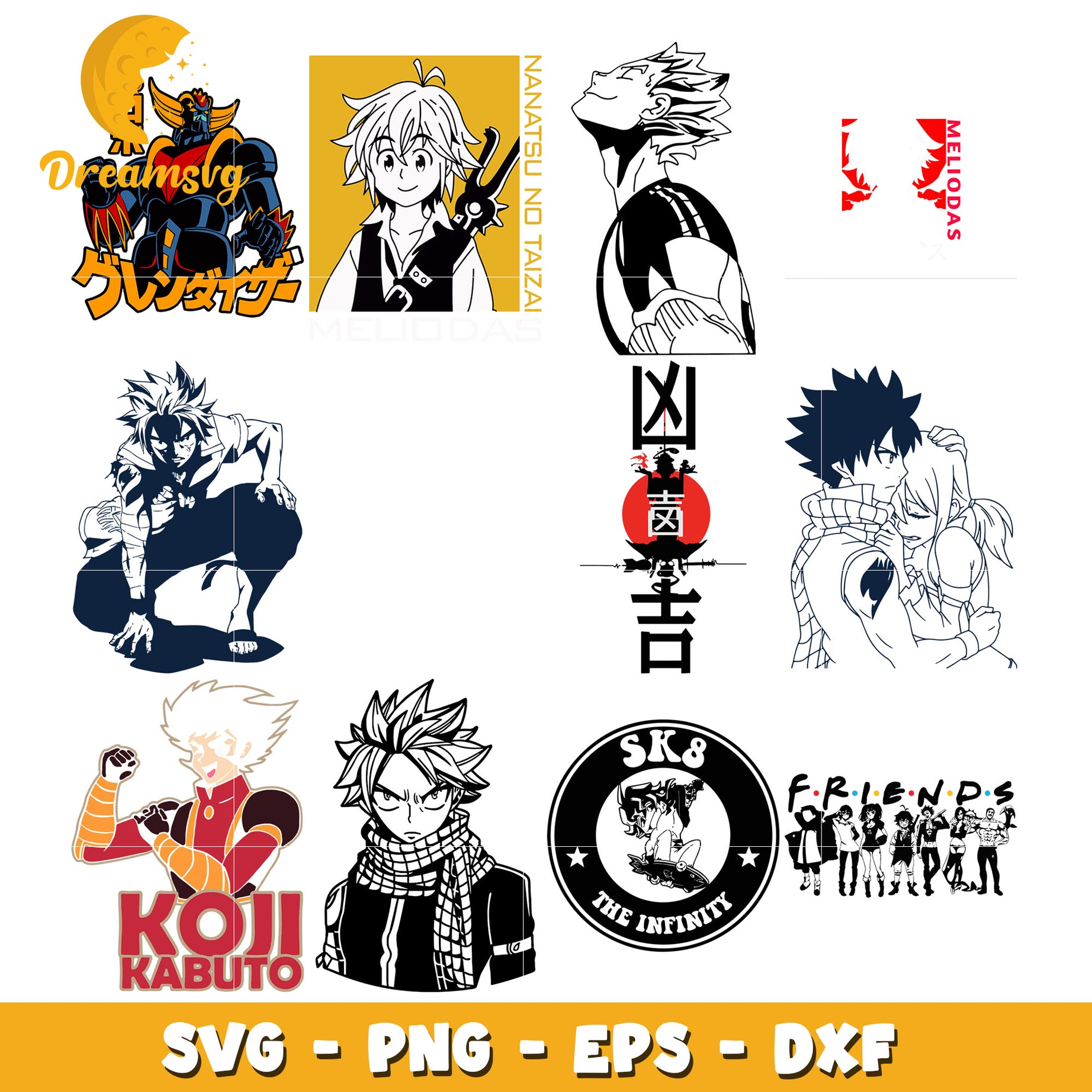 Meliodas friends anime design bundle svg, goldorak​ svg