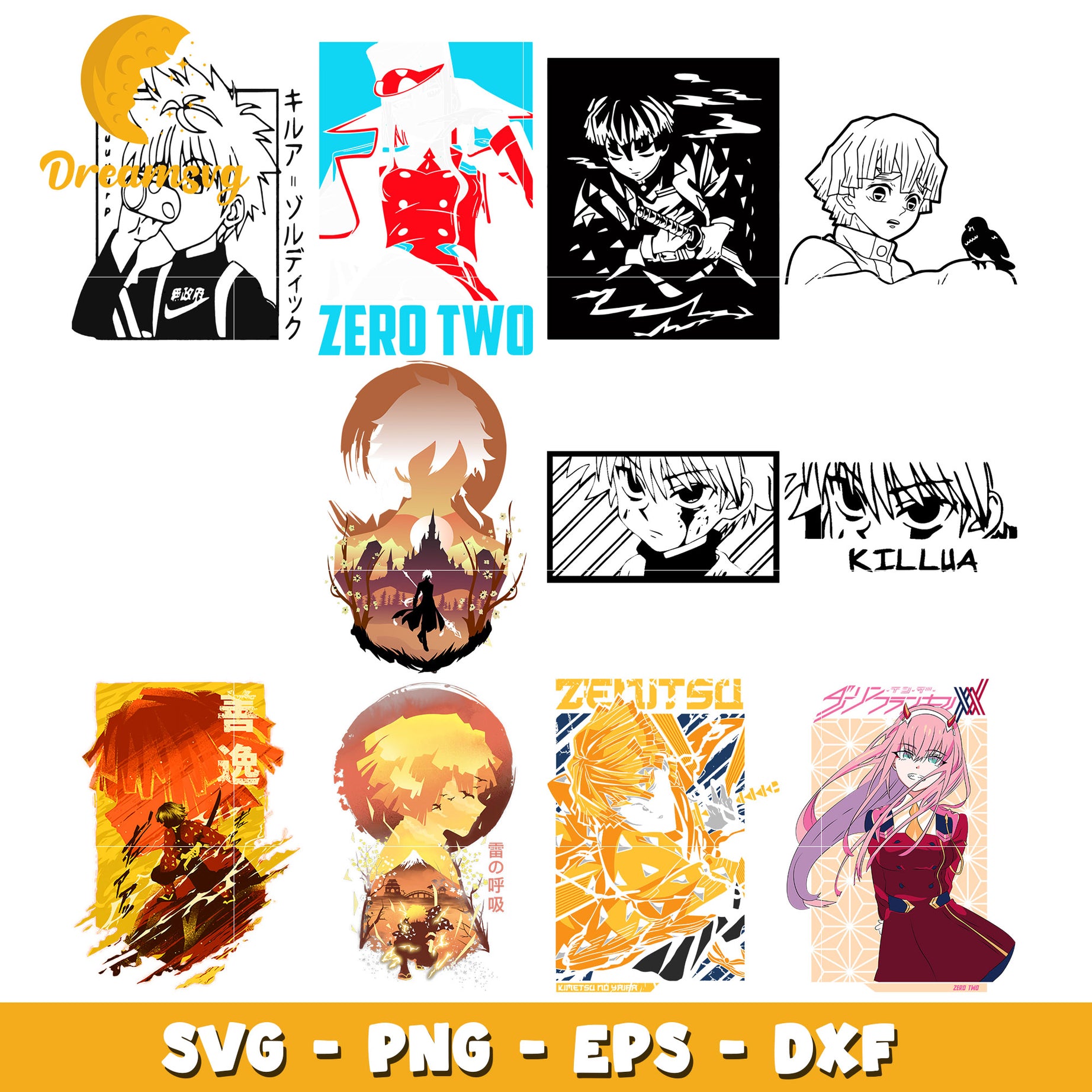 Zenitsu demon slayer anime bundle design svg, killua zoldyck​ svg