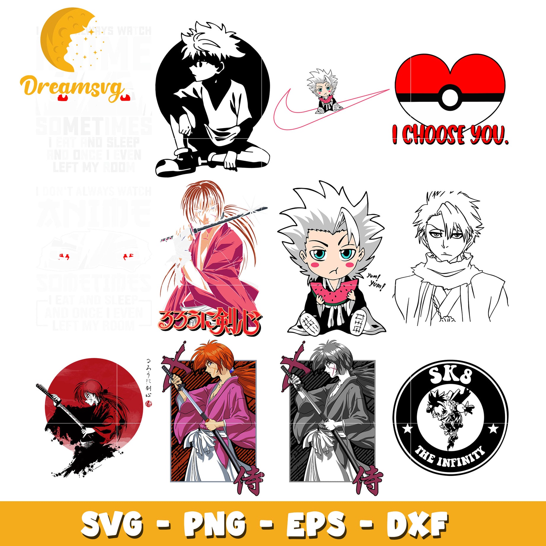 Himura kenshin himura character bundle svg, killua anime​ svg