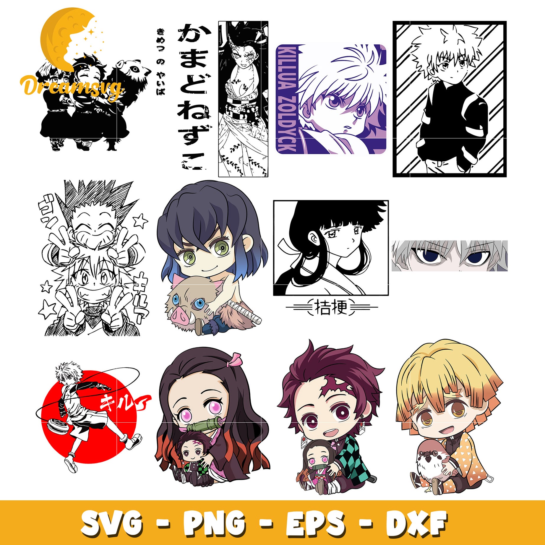 Chibi demon slayer characters bundle svg, killua zoldyck​ svg