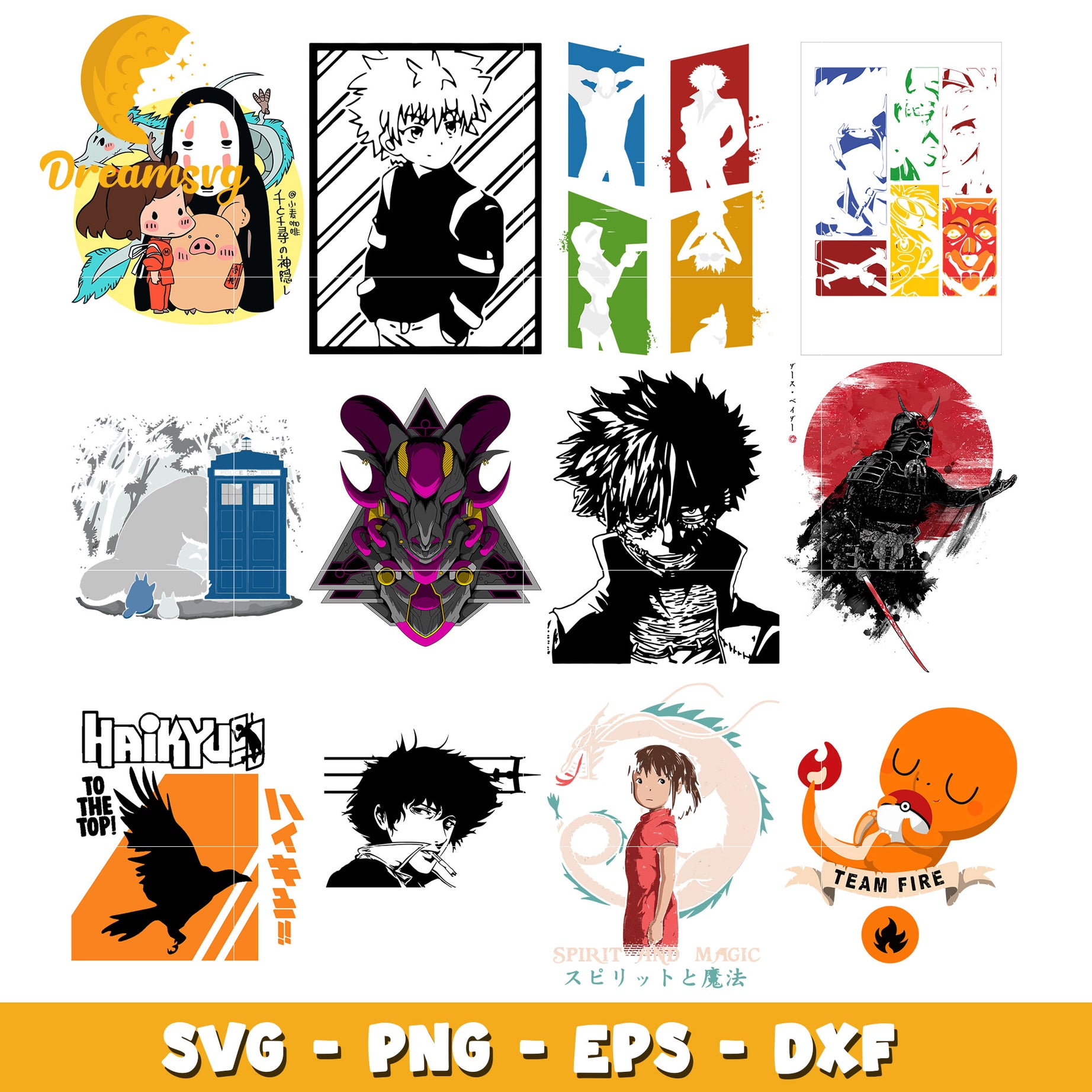 Spirited away anime characters bundle svg, pokemon svg, haikyu svg