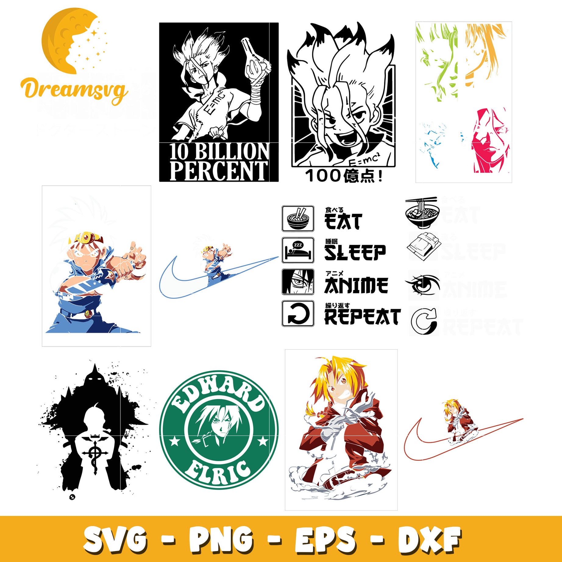 Senku ishigami black white bundle svg, edward elric​ svg, dr stone​ svg