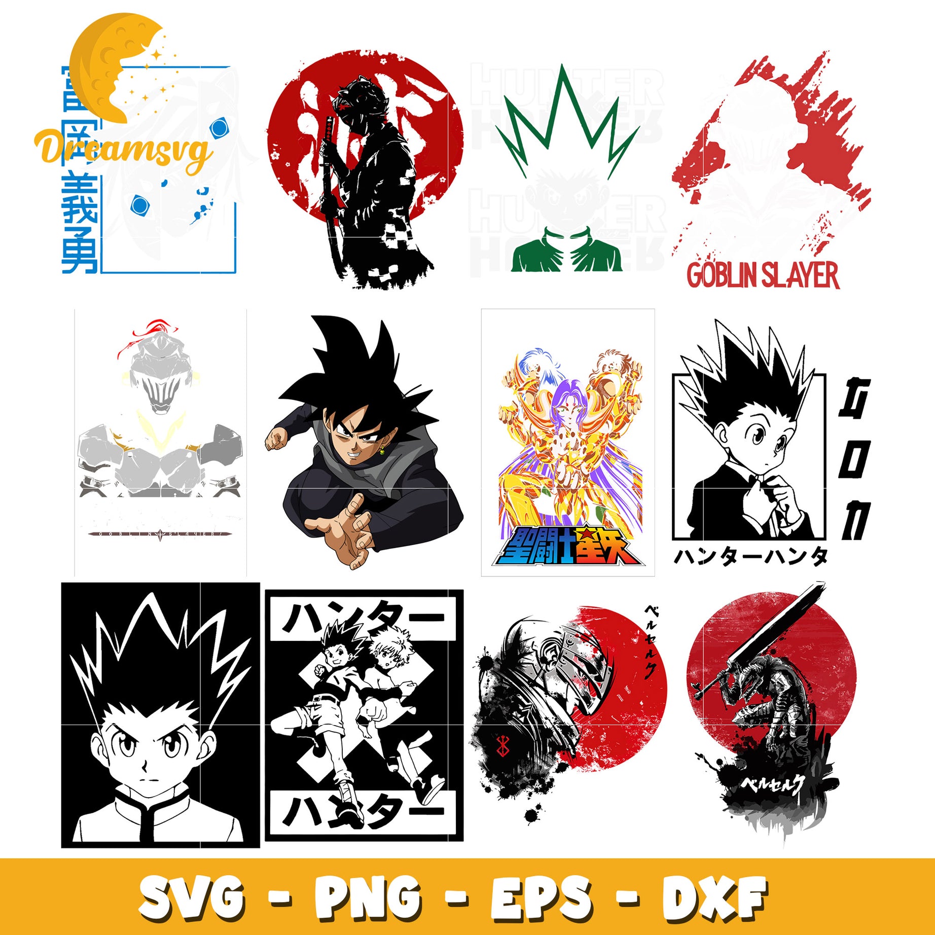 Gon and killua black white bundle svg, goku svg, berserk svg