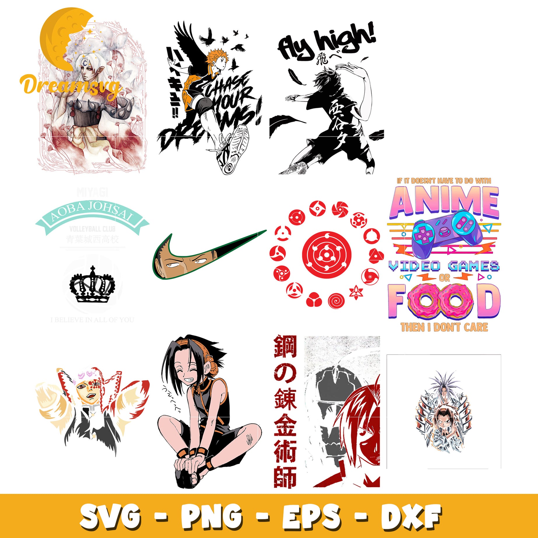 Haikyuu hinata fly anime bundle svg, yoh asakura svg, uzui tengen svg