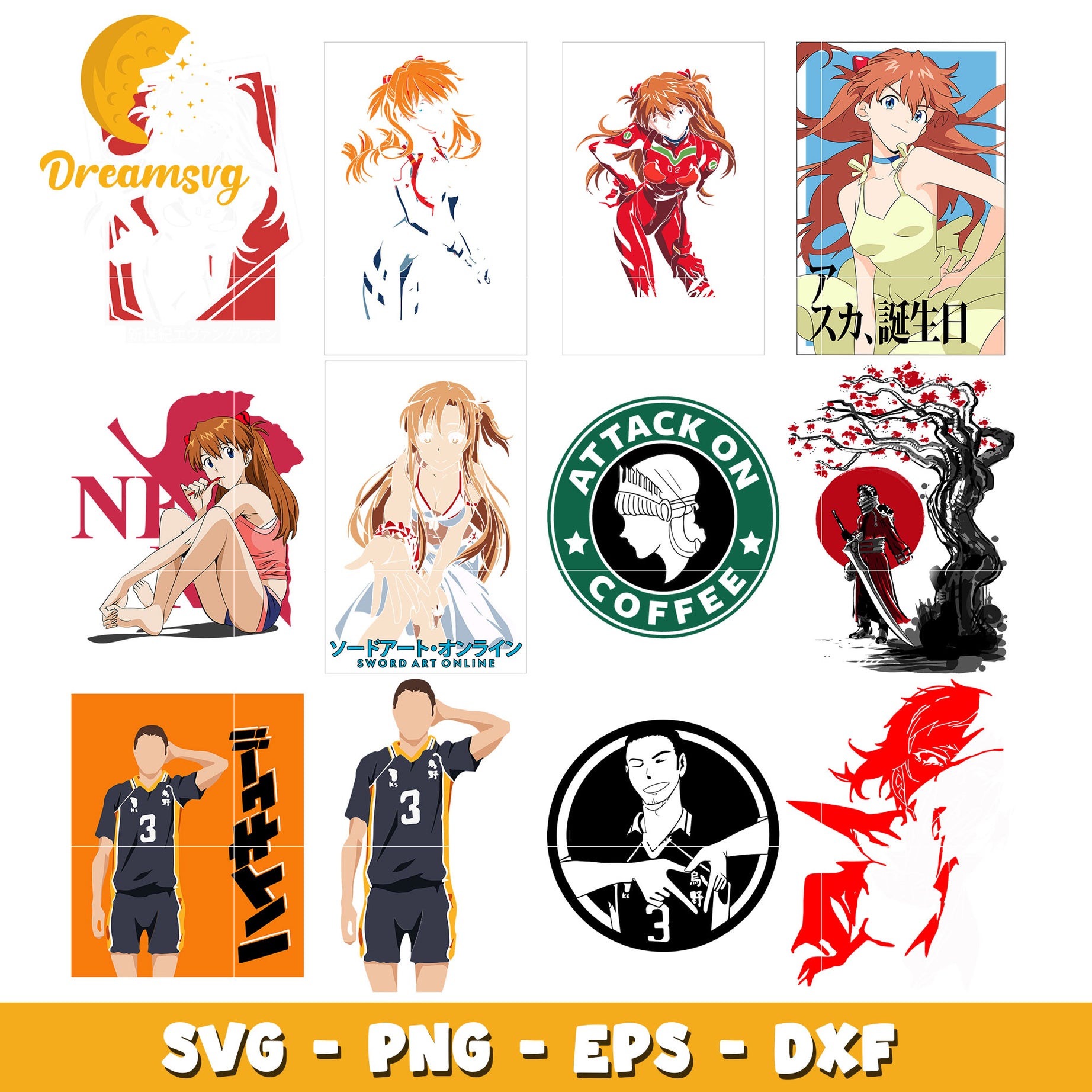 asuka langley sohryu bundle svg, azumane asahi svg, asuna anime​ svg