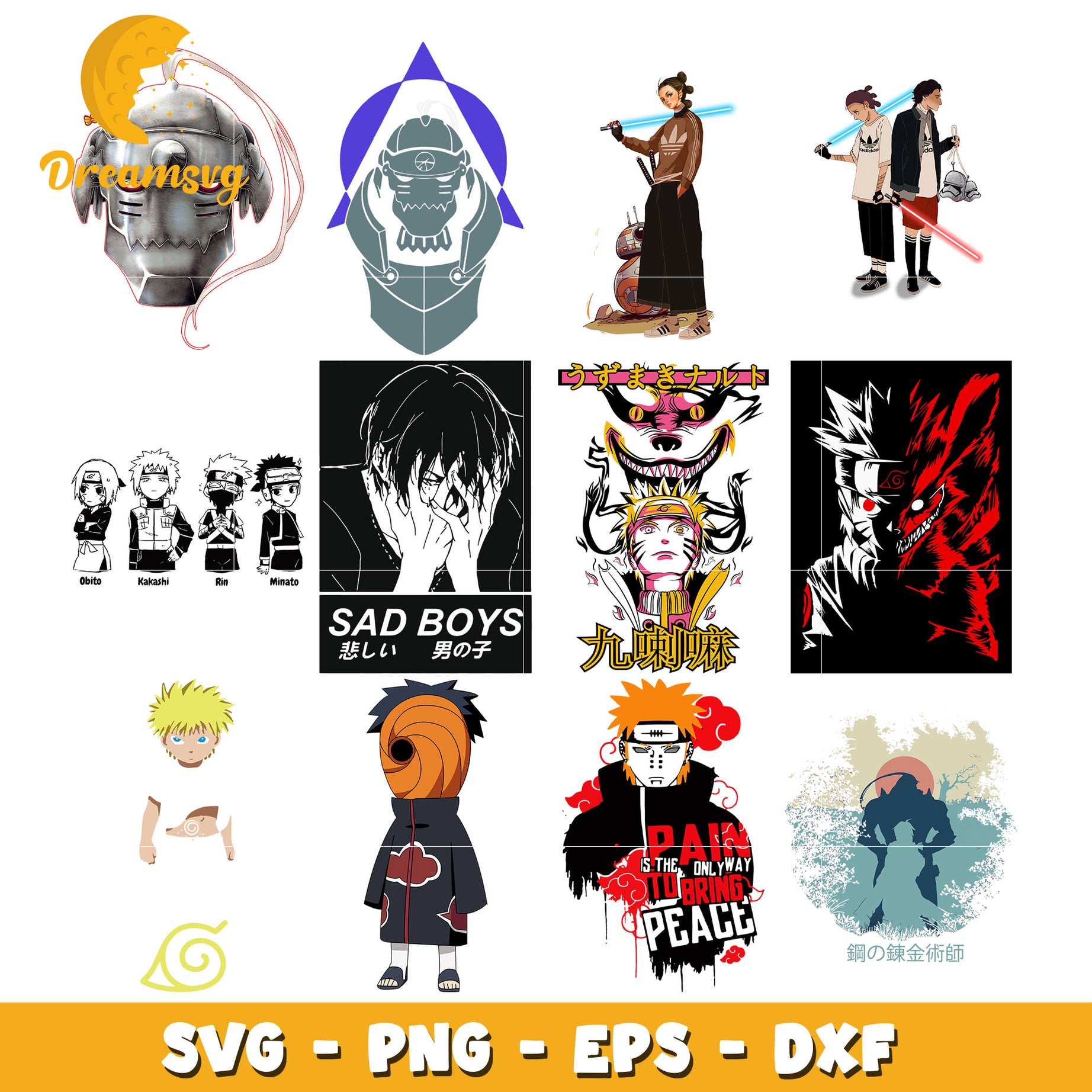 Naruto and friends bundle svg, naruto pain svg, obito from naruto​ svg