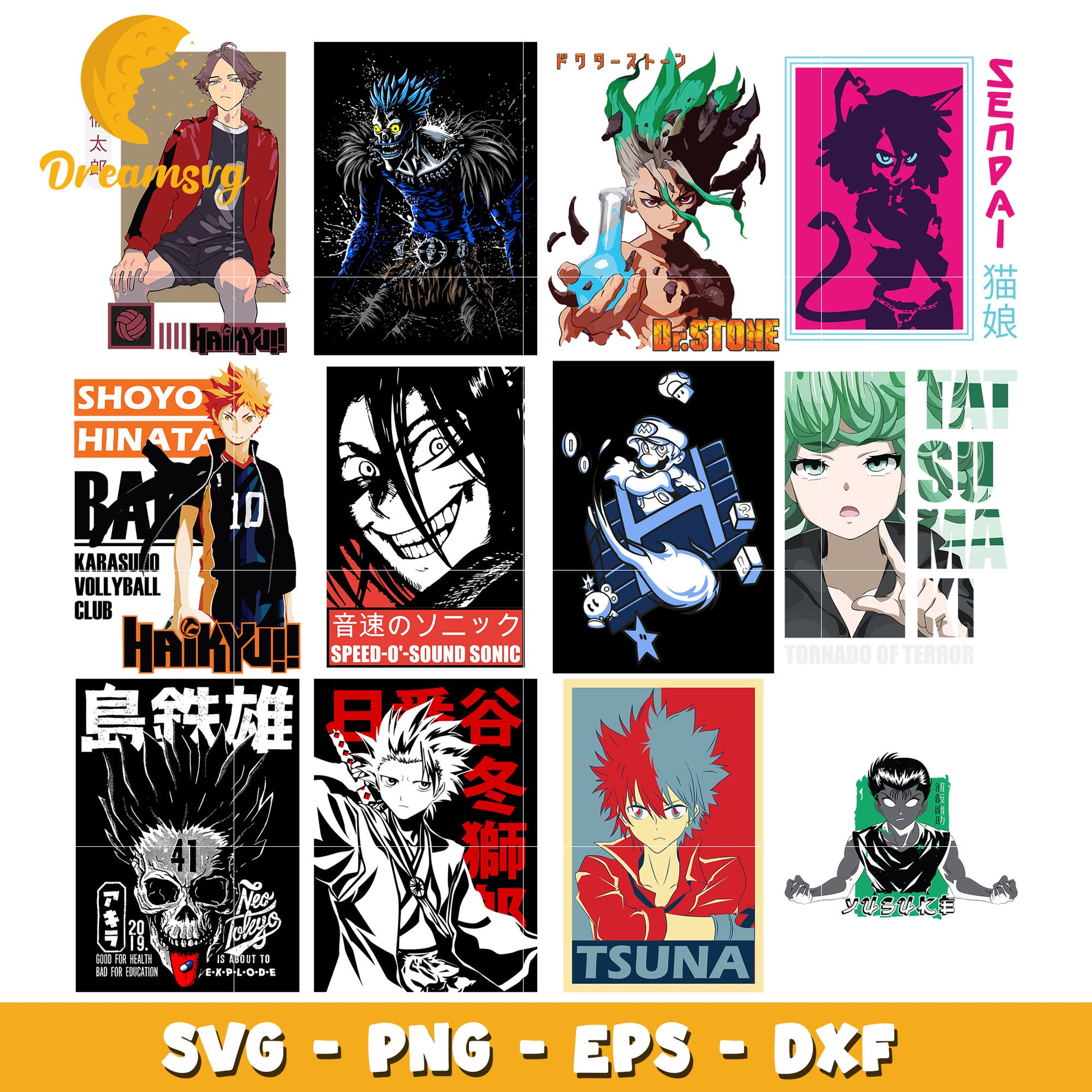 Senku ishigami bundle svg, toshiro hitsugaya​ svg, haikyu​ svg