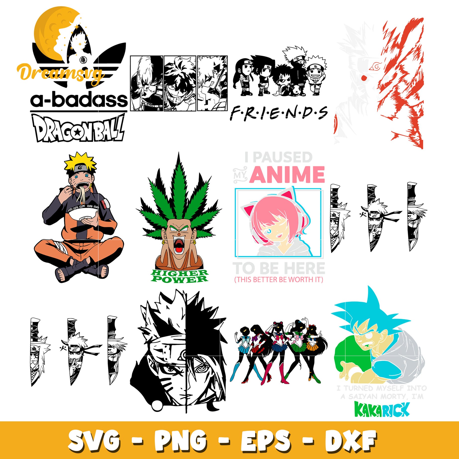 Chibi naruto characters black white bundle svg, naruto anime svg