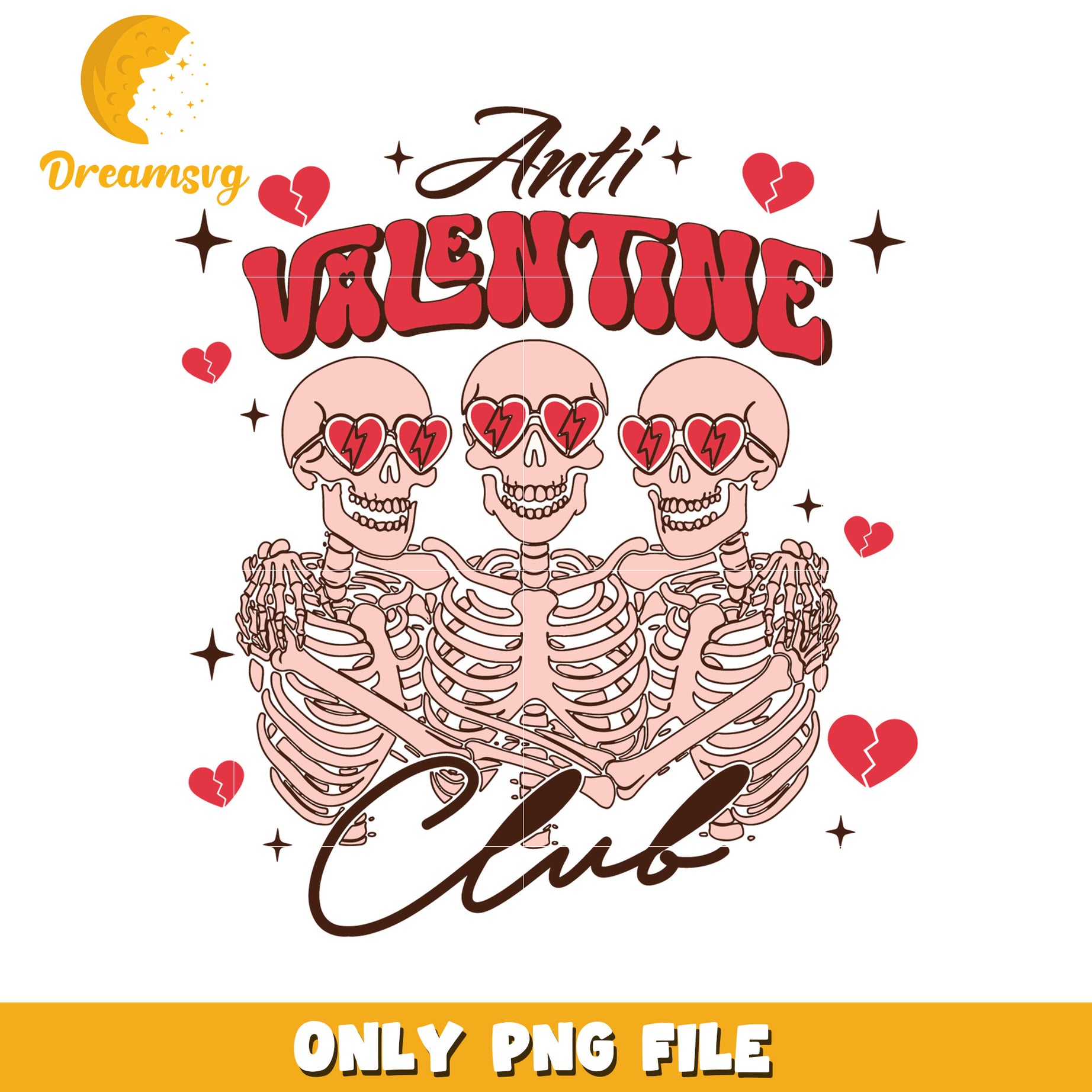 Anti Valentine Club Skeleton PNG Design for Download