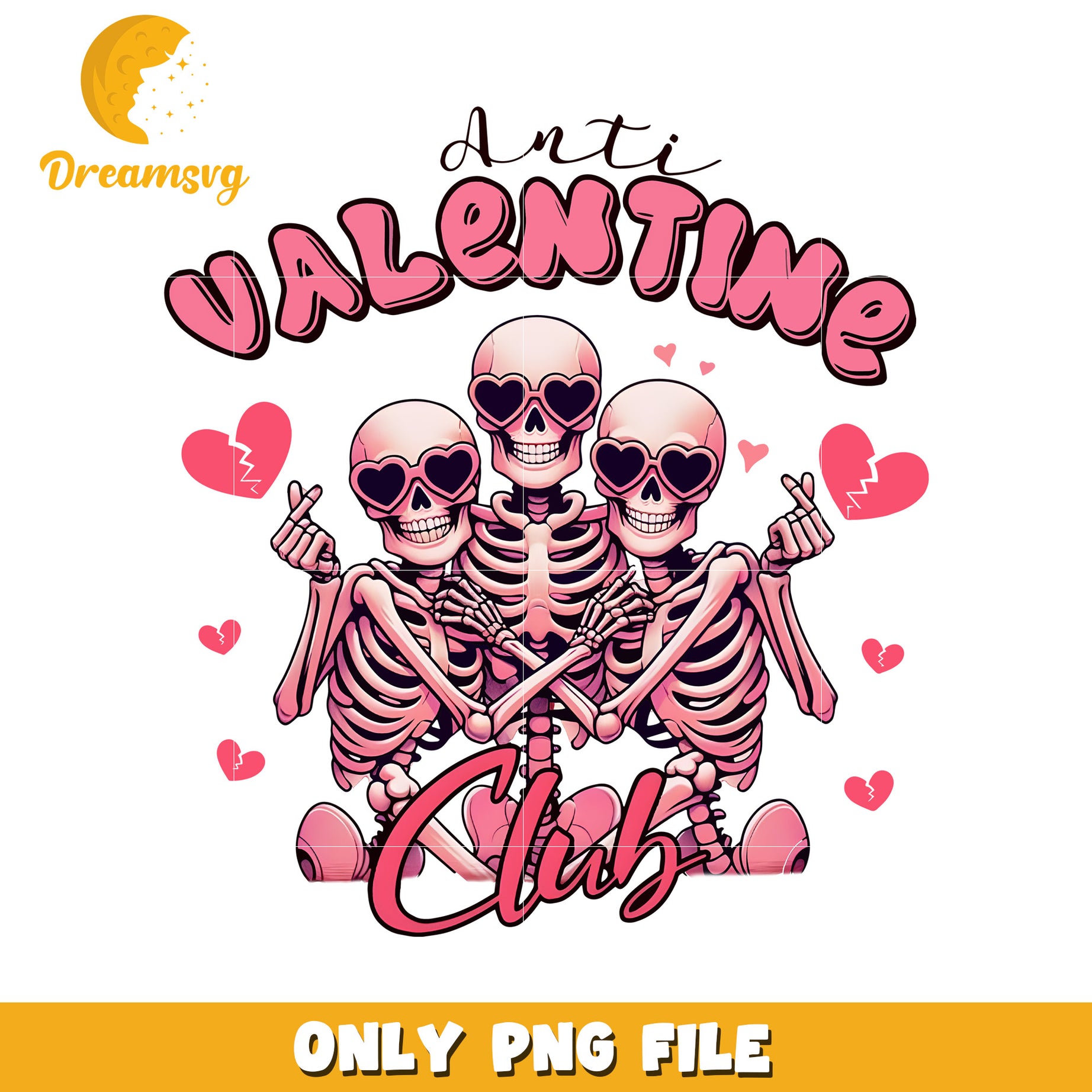 Anti Valentine Club Skeletons PNG Design for Fun Lovers