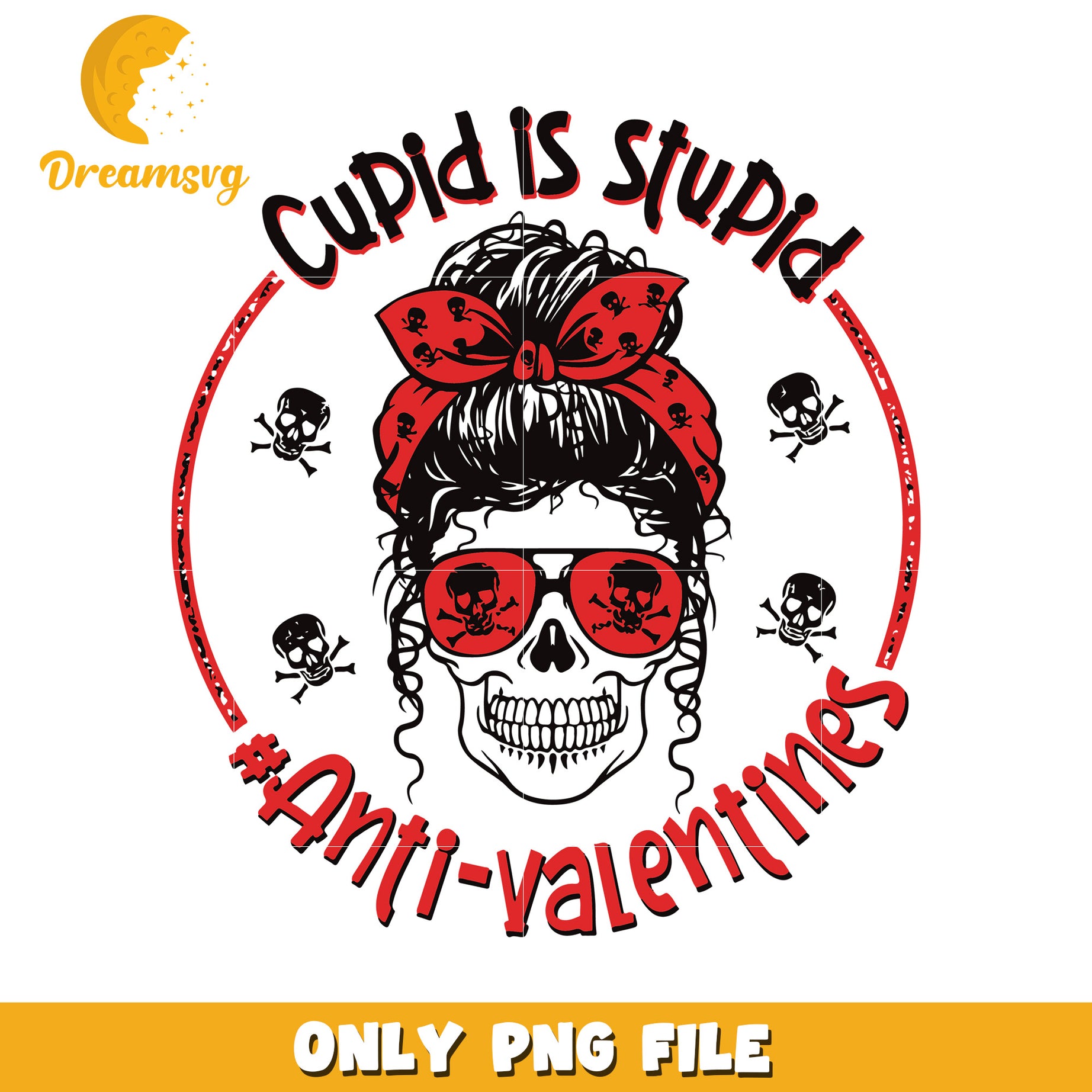 Anti Valentines Skull PNG Design