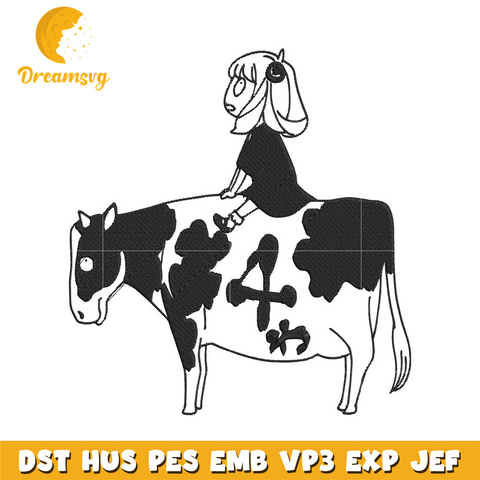 Anya riding a cow Embroidery Design