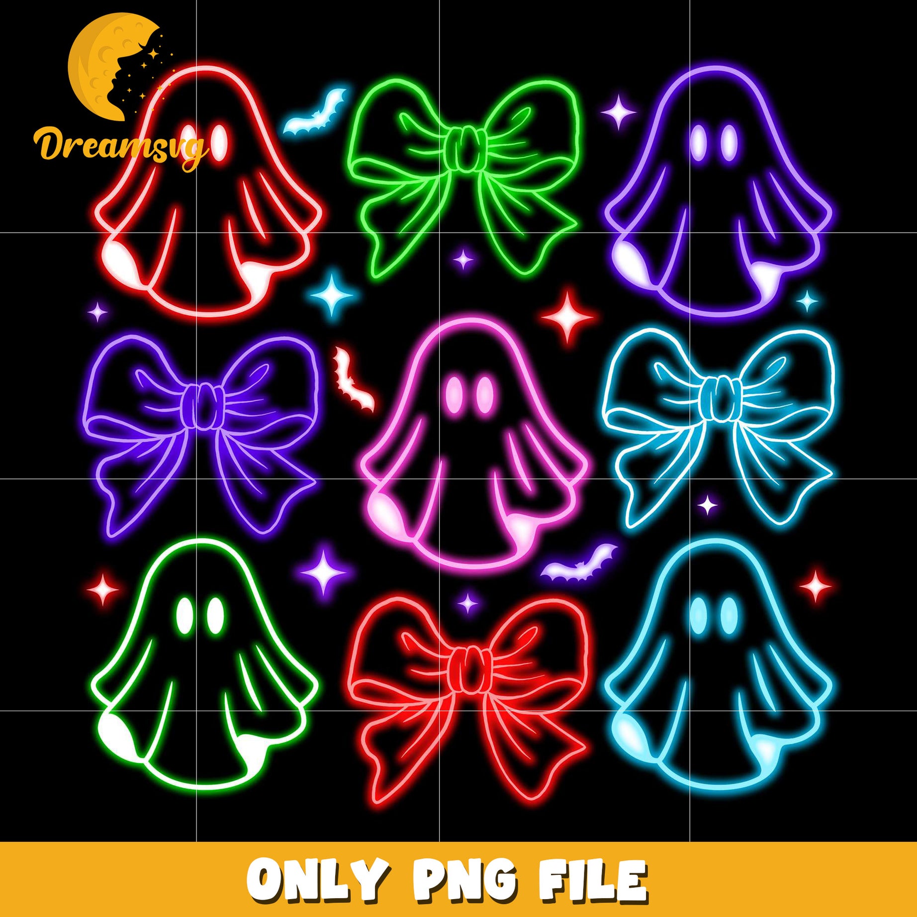 Aodrable ghouls design neon png, spooky autumn​ png, trick or treat png