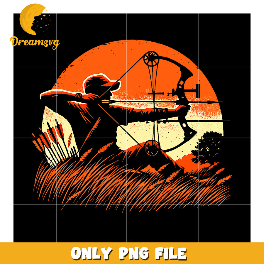 Archery Sunset PNG Design Hunter Silhouette
