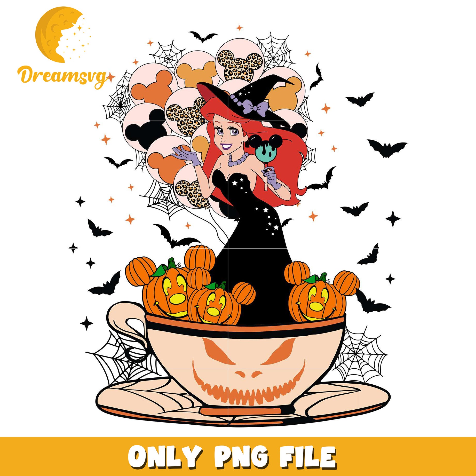 Ariel halloween png, halloween ​​candy png, disney princess png