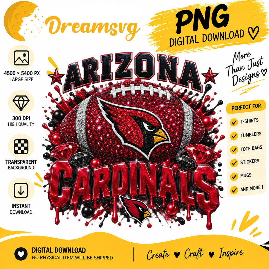Arizona Cardinals Bling Glitter Football Sublimation PNG