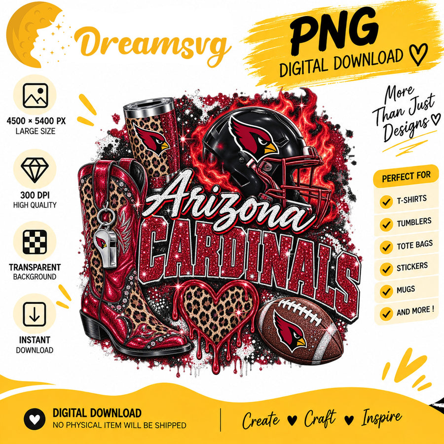 Arizona Cardinals Bling Glitter Leopard Boots Football PNG