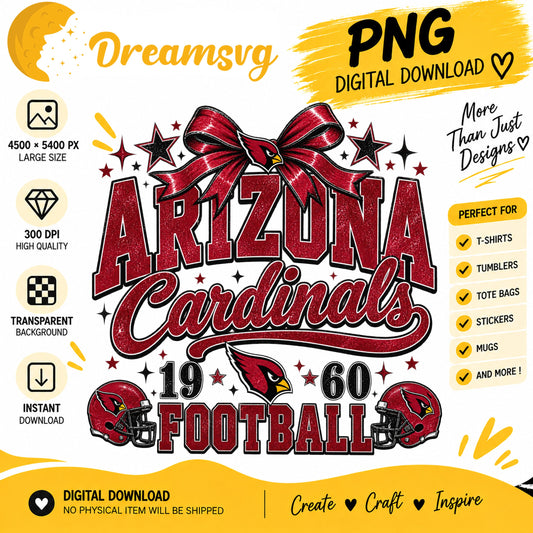 Arizona Cardinals Coquette Bow NFL Football 1960 PNG
