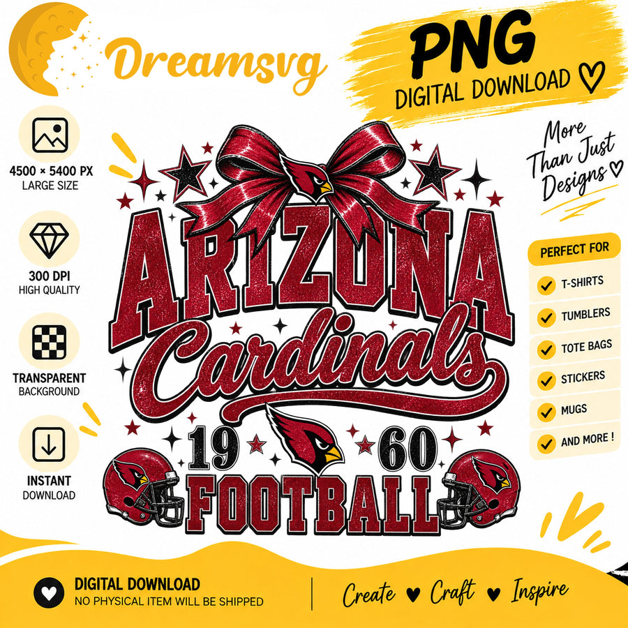 Arizona Cardinals Coquette Bow NFL Football 1960 PNG