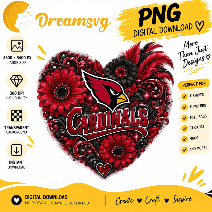 Arizona Cardinals Floral Heart NFL Football Sublimation PNG