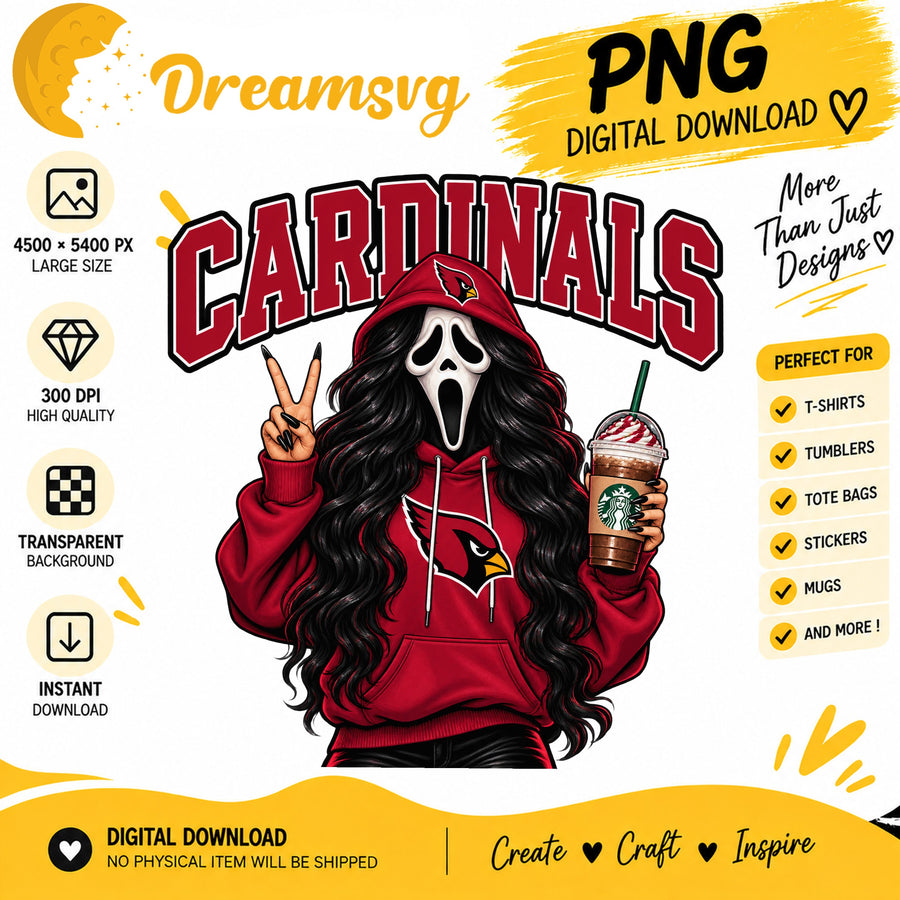 Arizona Cardinals Ghost Face Halloween Football Girl PNG
