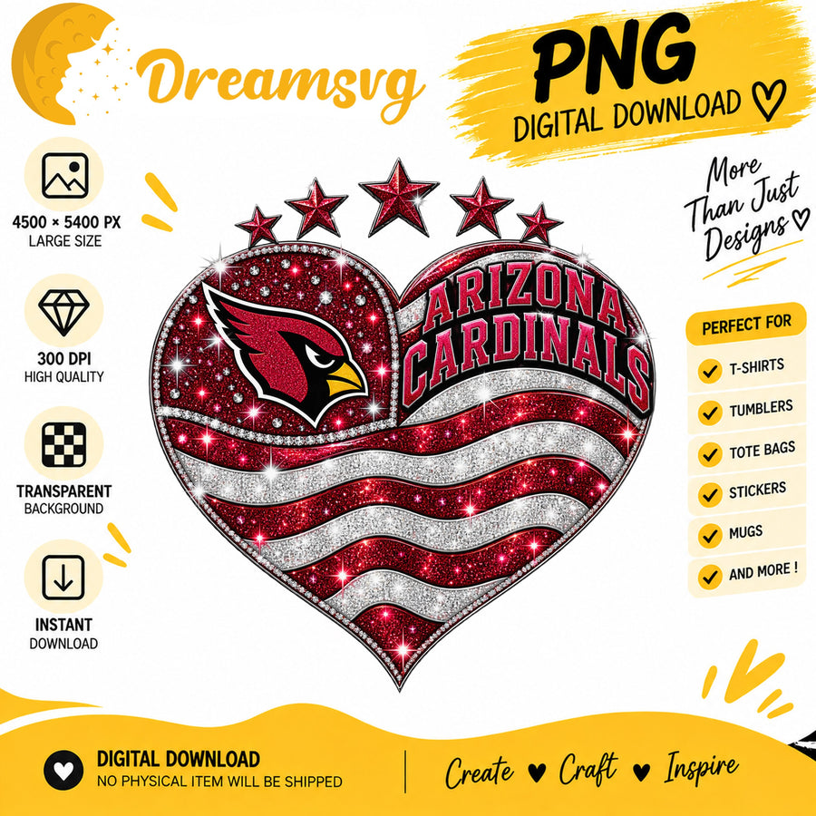 Arizona Cardinals Glitter Heart NFL Football Fan Girl PNG