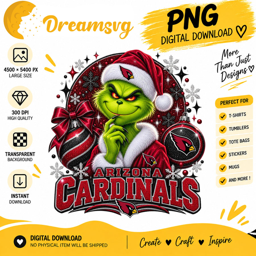Arizona Cardinals Grinch Santa Christmas Football Team PNG