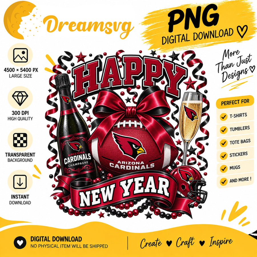 Arizona Cardinals Happy New Year PNG, Craft File Design v17