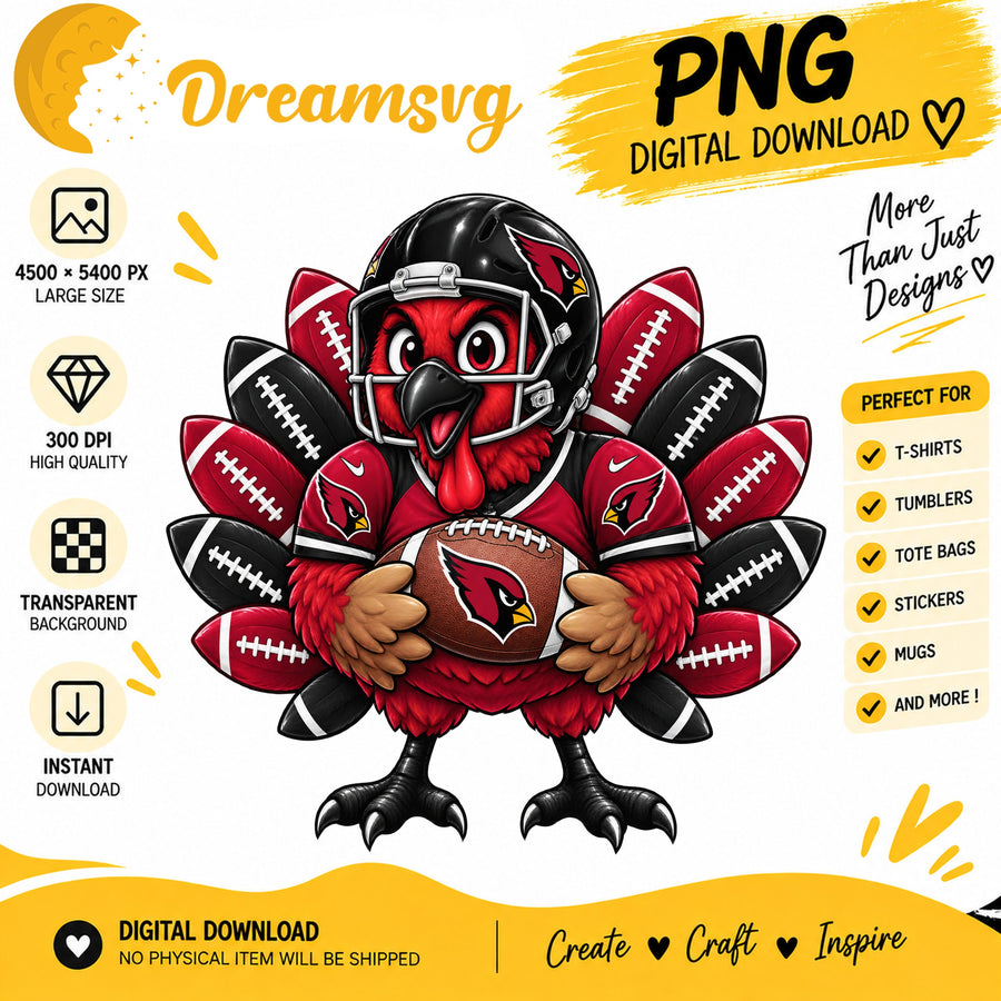 Arizona Cardinals Turkey Thanksgiving Football Fan PNG