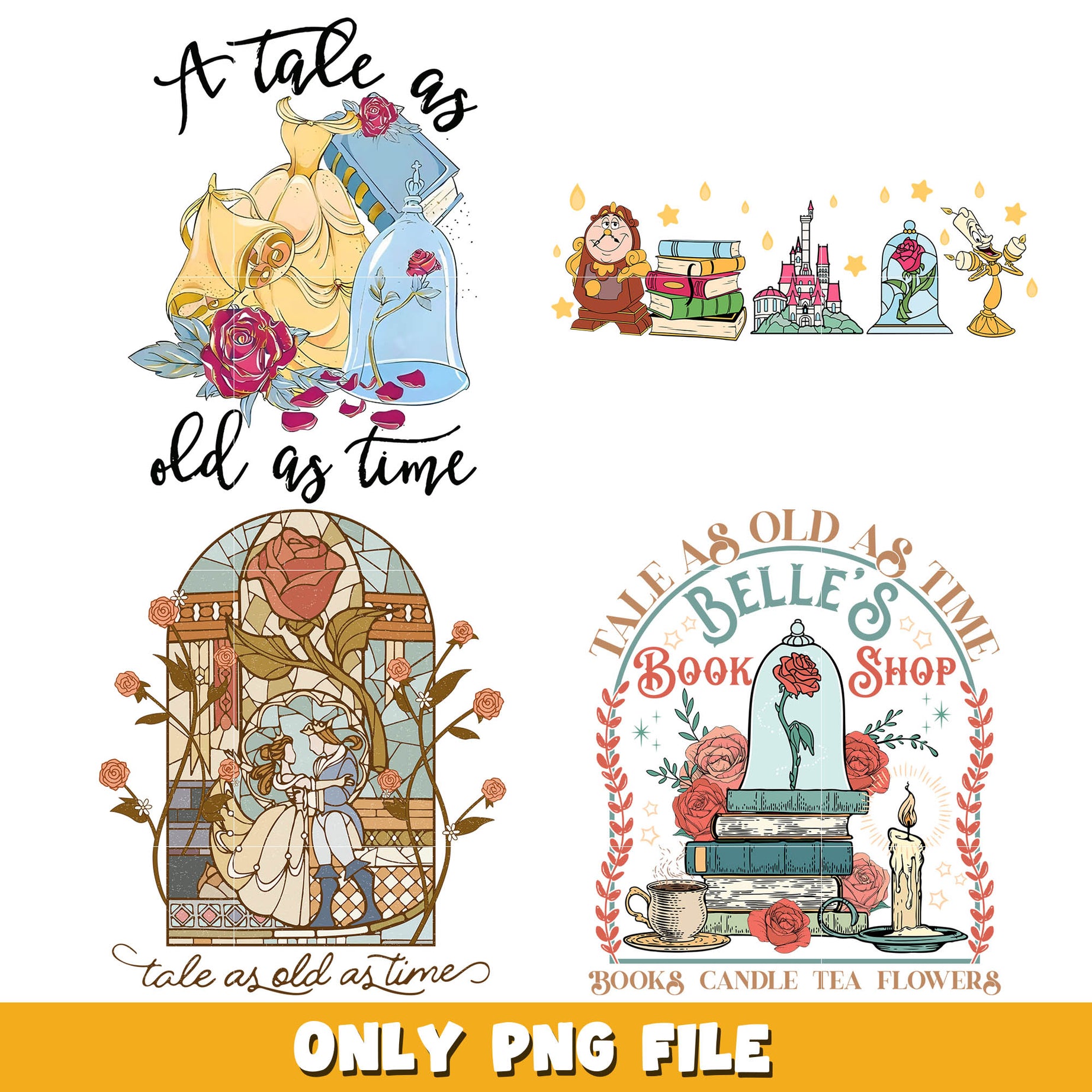 Disney A tale as old as time png bundle, Disney princess png, Disney png